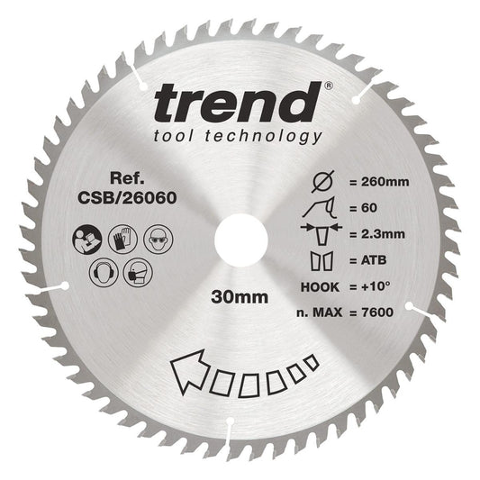 Trend CSB/26060 Wood Circular Saw Blade 260mm x 30mm x 60T