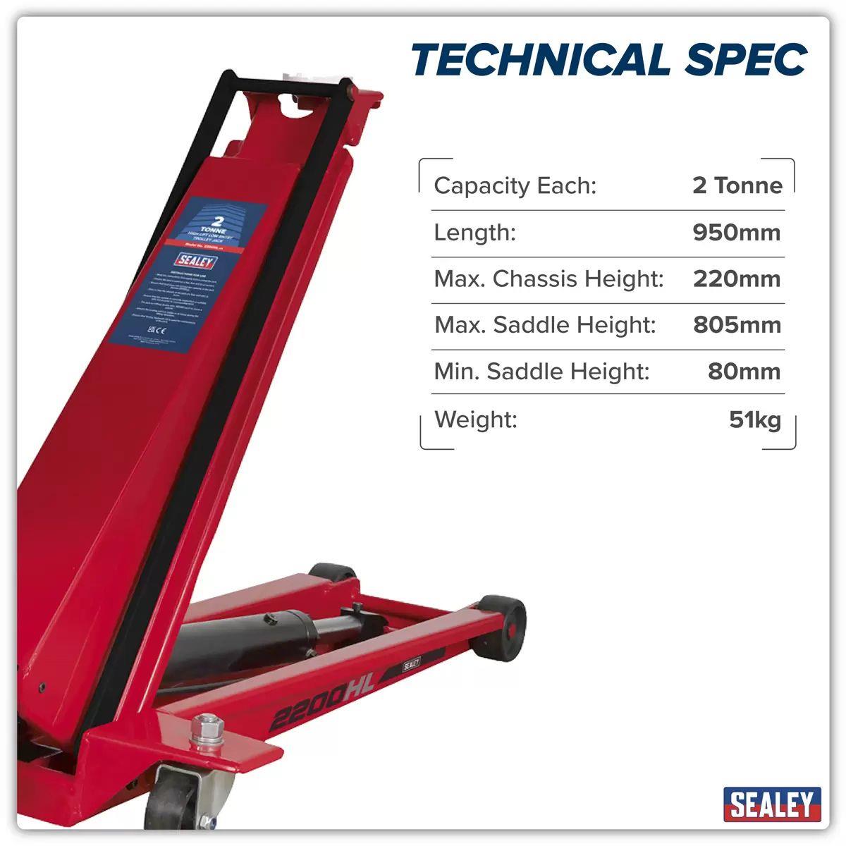 Sealey 2200HL Trolley Jack 2tonne High Lift Low Entry