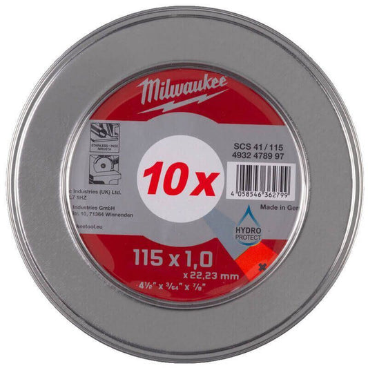 Milwaukee 115mm Metal Cutting Discs Pack of 10 4932478997