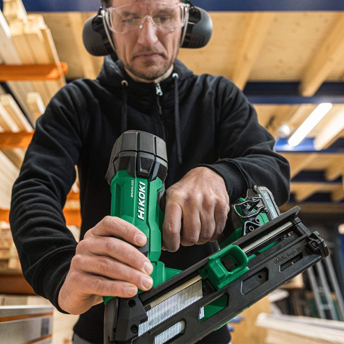 Hikoki NT1865DAAJXZ 18V Brushless 2nd Generation 15G Angled Finishing Nailer with 2 x 2.0Ah Battery Charger & Case