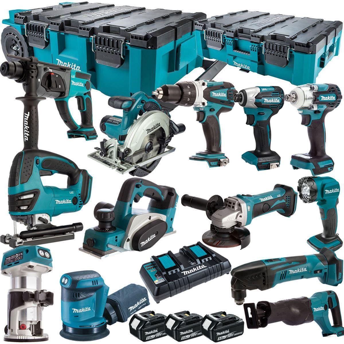 Makita 18V 13 Piece Combo Kit with 3 x 5.0Ah Batteries & MAKTRAK Trolley Toolbox