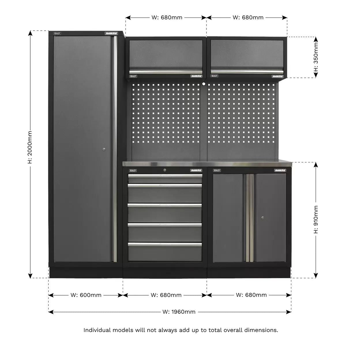 Sealey APMSSTACK02SS 2.0m Modular Storage System Combo Stainless Steel Worktop