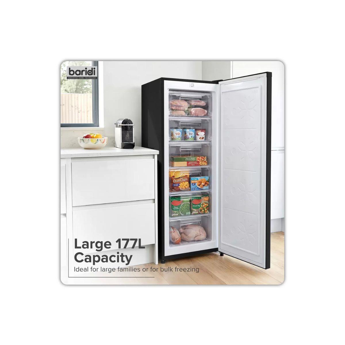 Sealey DH325 Baridi Freestanding Tall Freezer 177L Capacity Black 230V