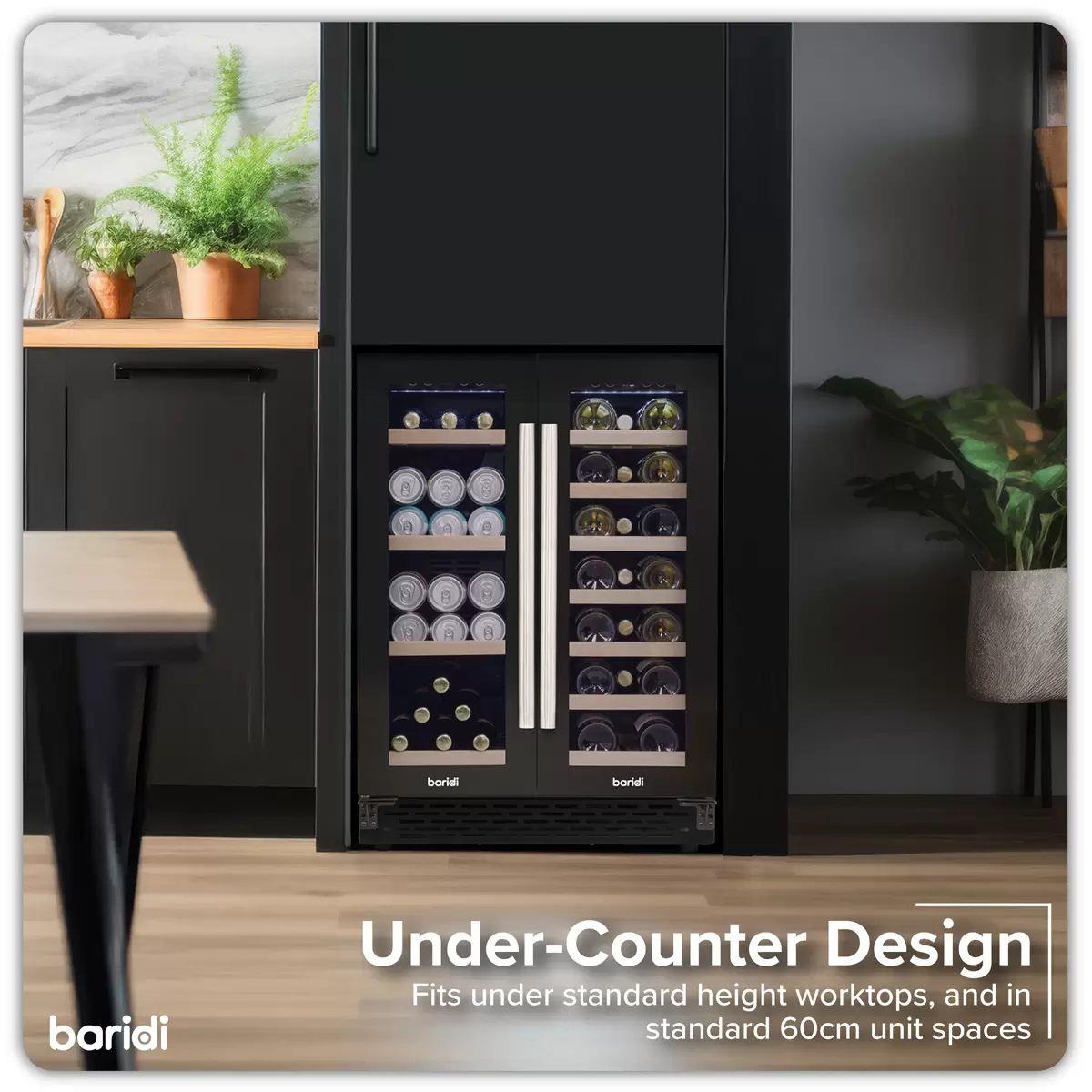 Sealey DH96 Baridi 40 Bottle/120 Can Dual Zone Undercounter/Freestanding Wine & Drinks Fridge Black 230V