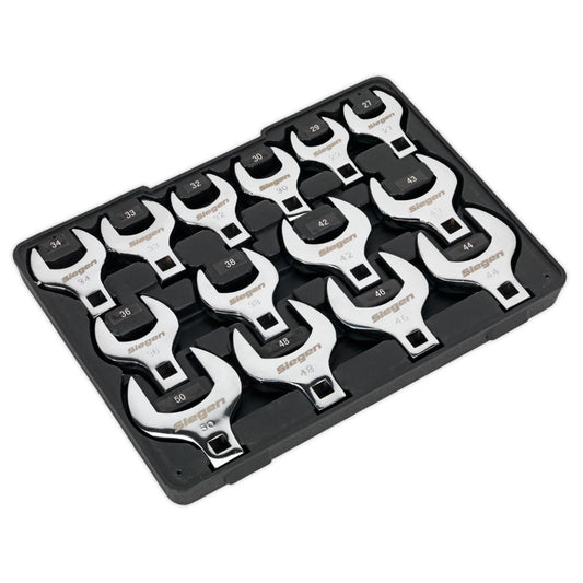 Sealey S01109 Crow's Foot Open End Spanner Set 14pc 1/2"Sq Drive Metric
