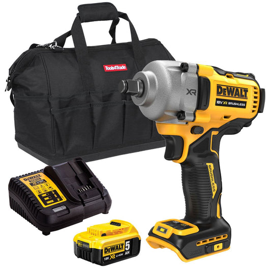 Dewalt DCF891N 18V Brushless 1/2" Hog Ring Impact Wrench with 1 x 5.0Ah Battery Charger & Bag