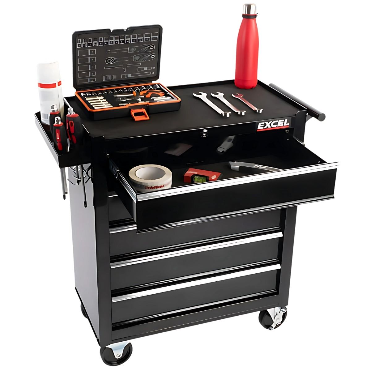 Excel 5 Drawer Tool Chest Cabinet with Wheels – Black Steel Storage