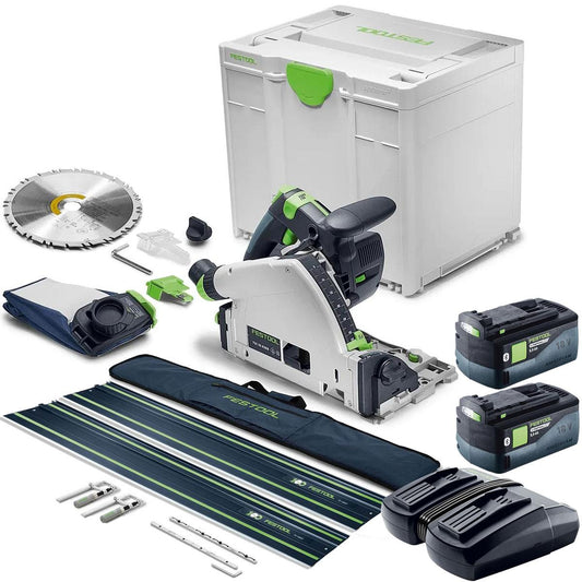 Festool TSC 55 KSEB-Basic 18V Brushless 160mm Plunge Cut Saw 577988 with 2 x 5.0Ah Battery & Guide Rail Kit