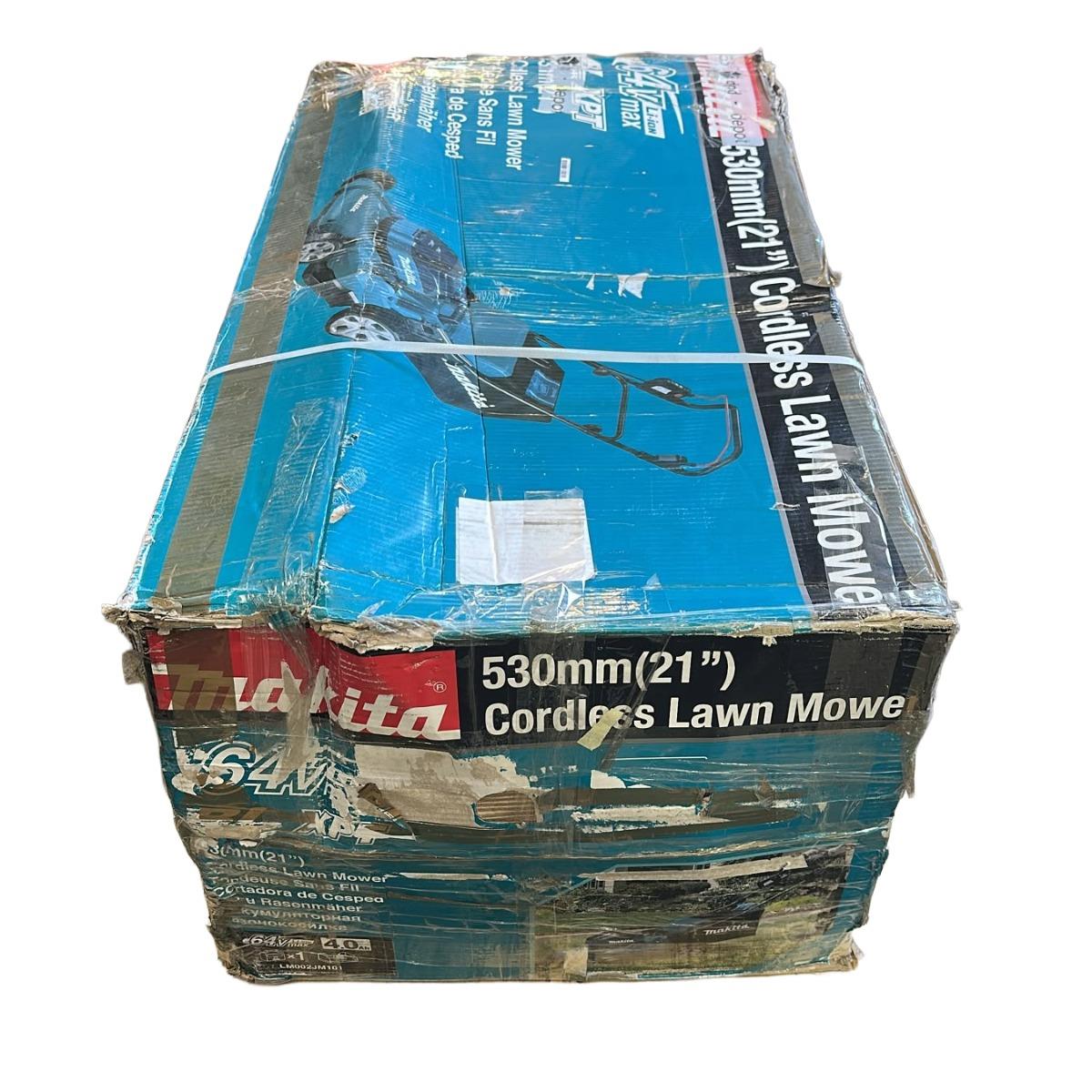 Makita LM002JM101 64V max 53cm Brushless Lawn Mower With 1 x 4.0Ah Battery & Charger Item Condition Damaged Box