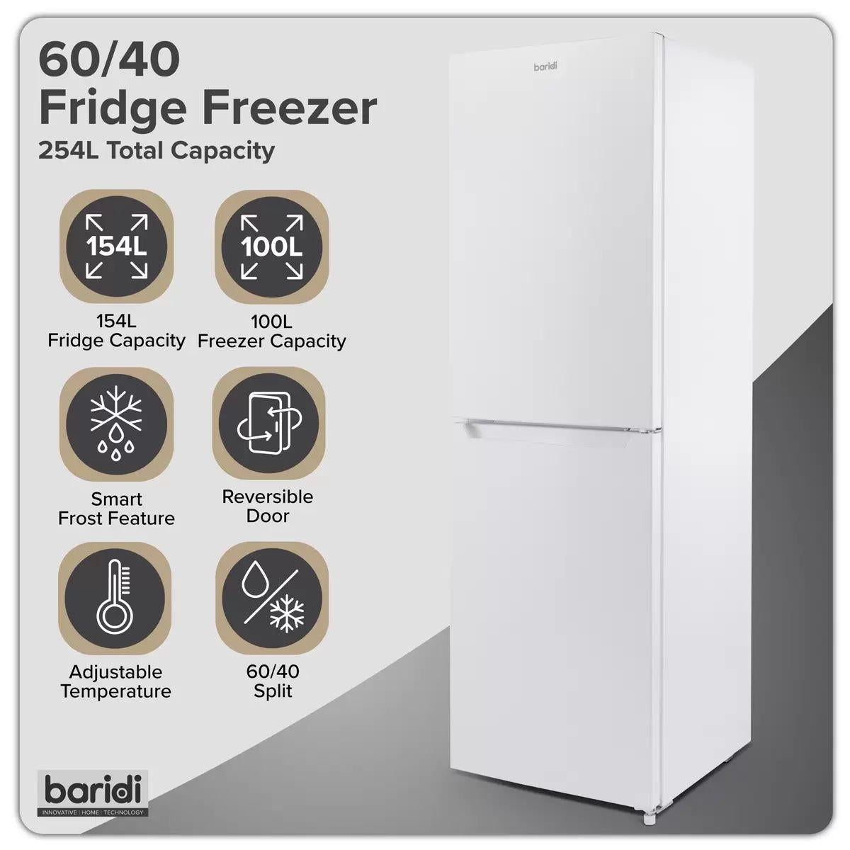 Sealey DH328 Baridi 50/50 Smart Frost Fridge Freezer 254L Capacity White 230V
