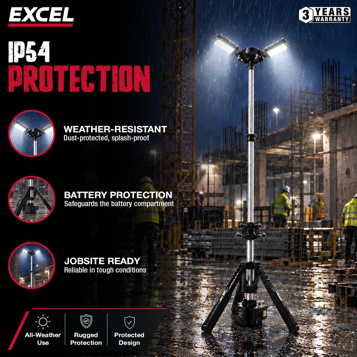 Excel 18V/240V 8100 Lumens Hybrid Tripod LED Flood Light with Carry Bag