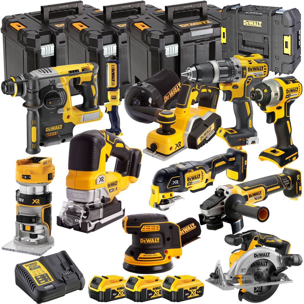 Dewalt DCKT4T11B3 18V Brushless 11 Piece Kit With 3 x 5.0Ah Battery Charger & TStak Tool Storage