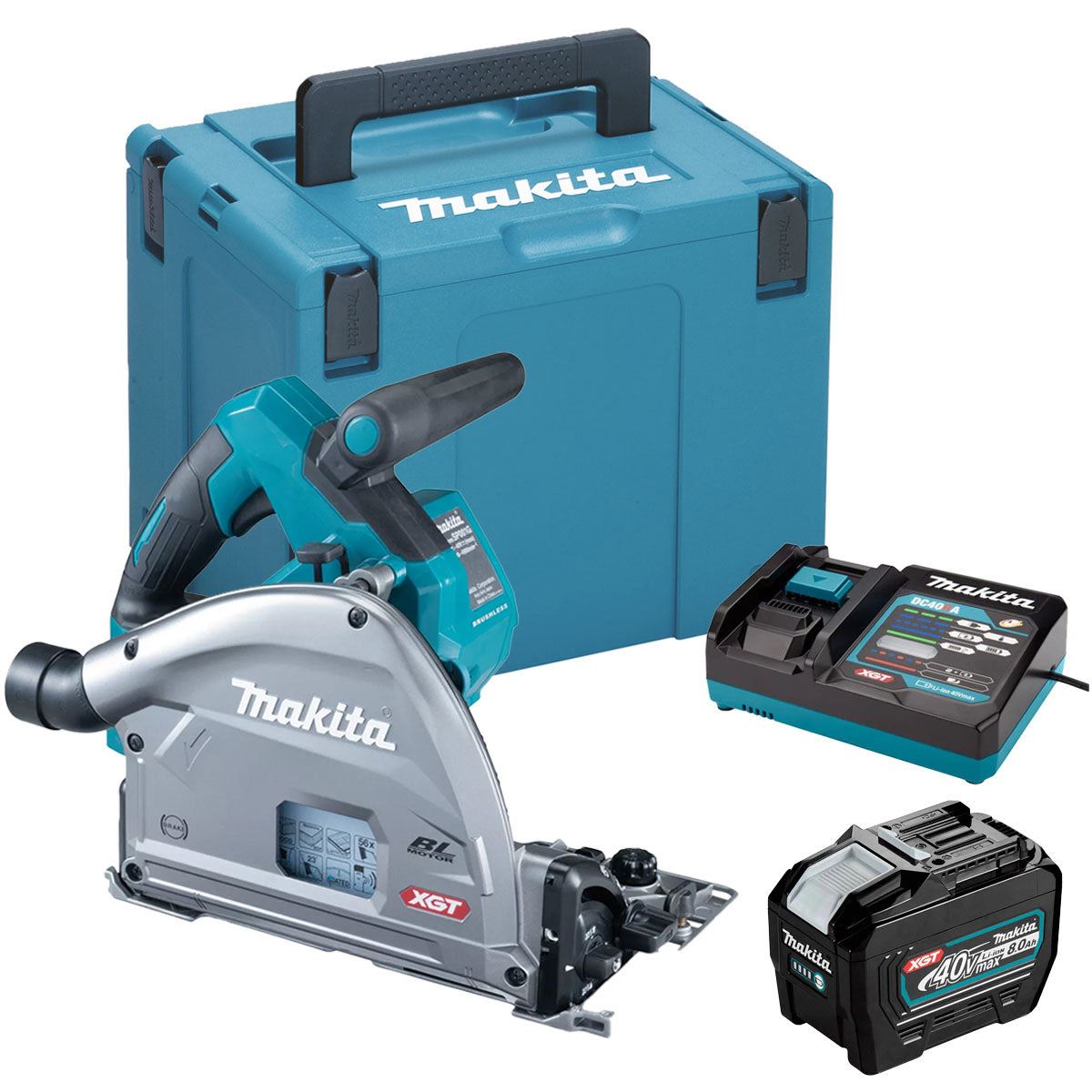 Makita SP001GZ03 40Vmax XGT Brushless Plunge Saw with 1 x 8.0Ah Battery Charger & Case