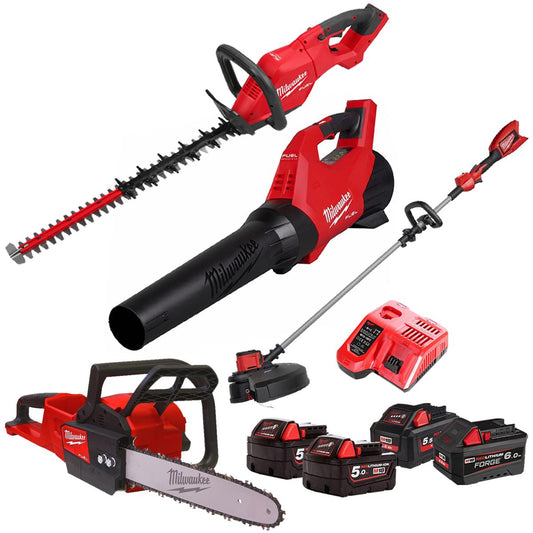 Milwaukee M18 18V 4 Piece Gardening Tool Kit with 4 x Batteries & Charger T4TKIT-29512