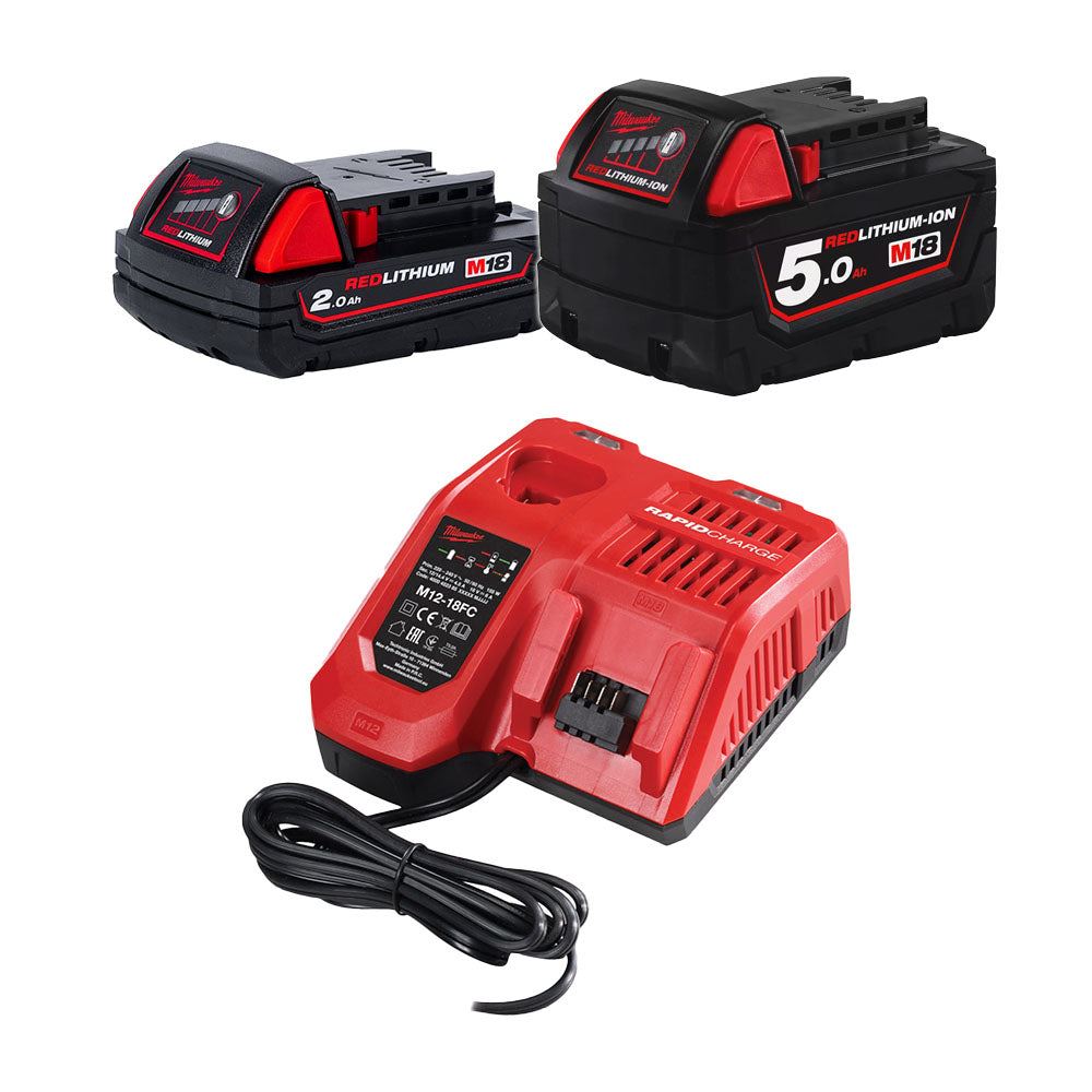 Milwaukee M18FPP2BE-522B 18V Fuel Twin Nail Gun Nailer with 1 x 5.0Ah, 1 x 2.0Ah Battery Charger & Bag 4933492429