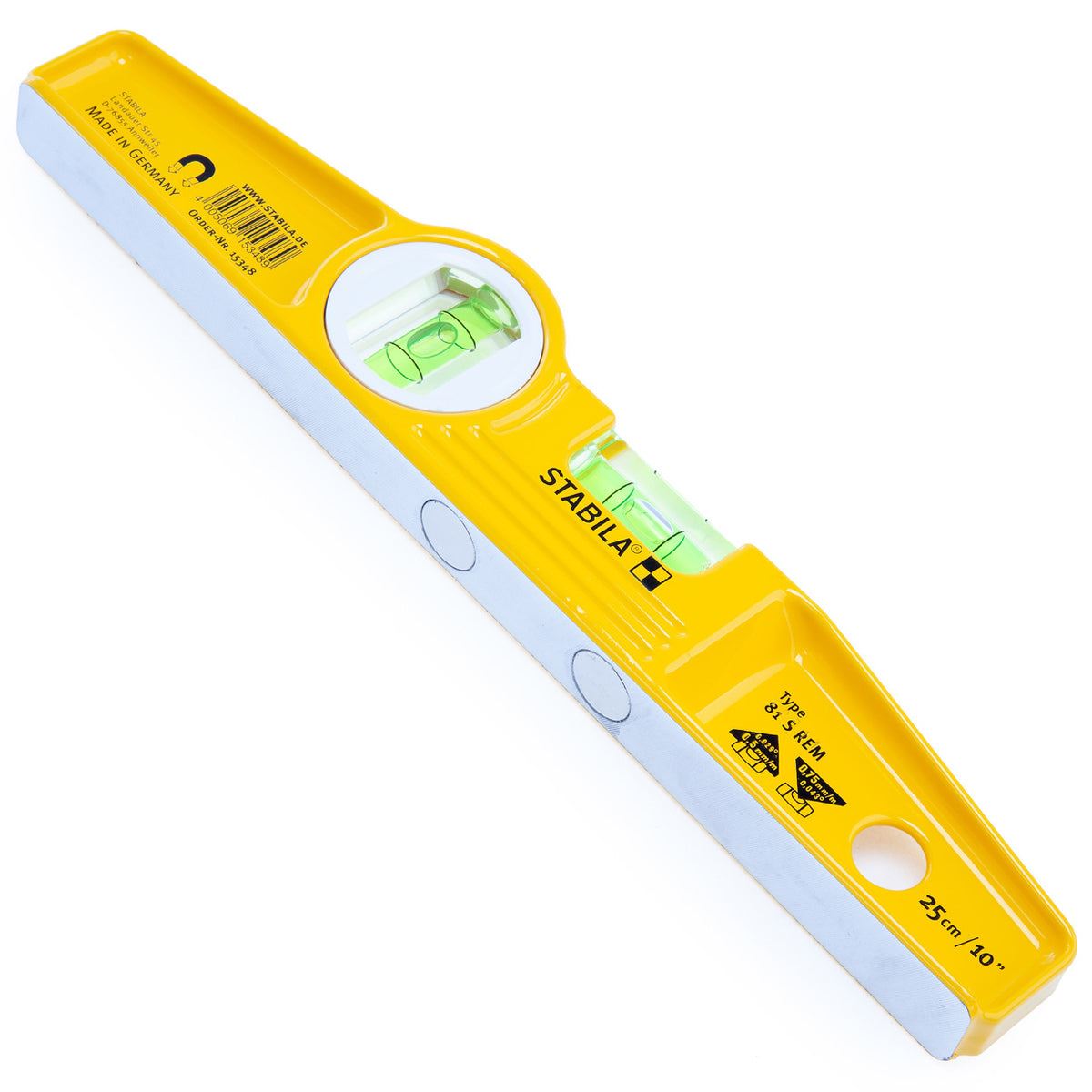 Stabila STB96260 96-2 60cm / 24in Spirit Level 3 Vial - 15226 With 25cm Magnetic Rare Earth Torpedo Level