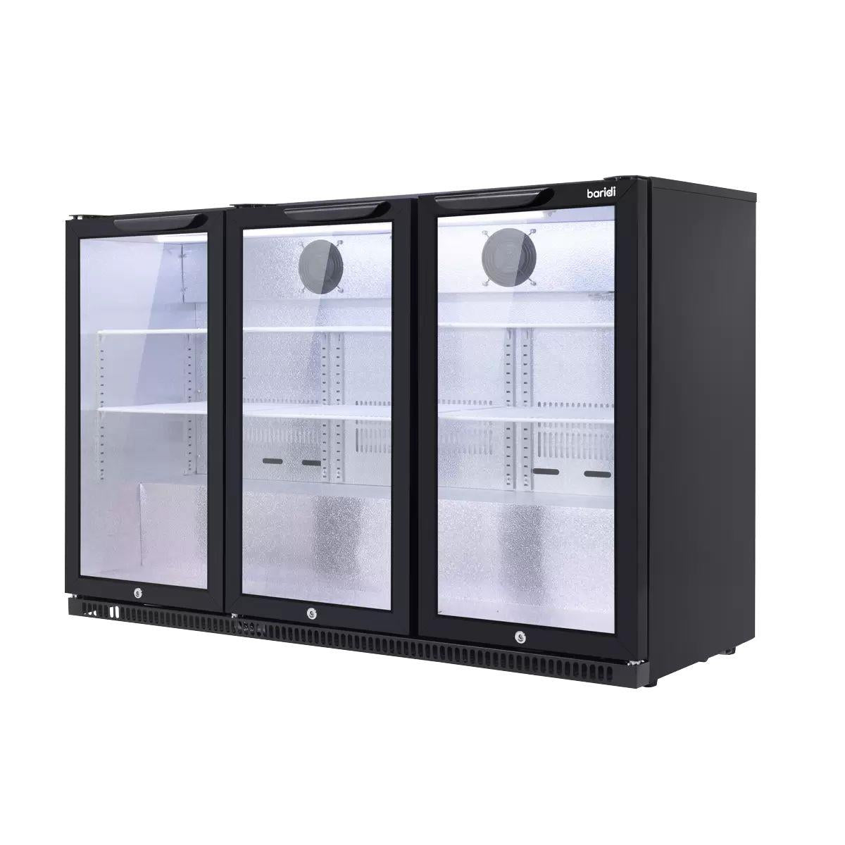 Sealey DH336 Baridi Back Bar Drinks Fridge/Cooler with Triple Hinged Door & Security Lock 307L Black 240V