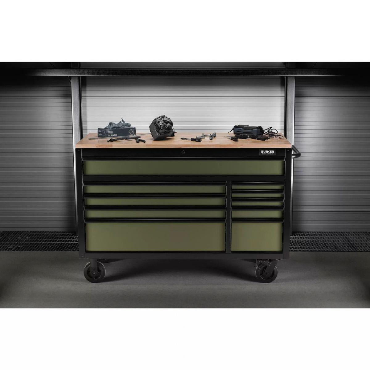 Draper B100-56GR/FSC BUNKER 10 Drawer Workbench Roller Tool Cabinet, 56 Inch Green 27221