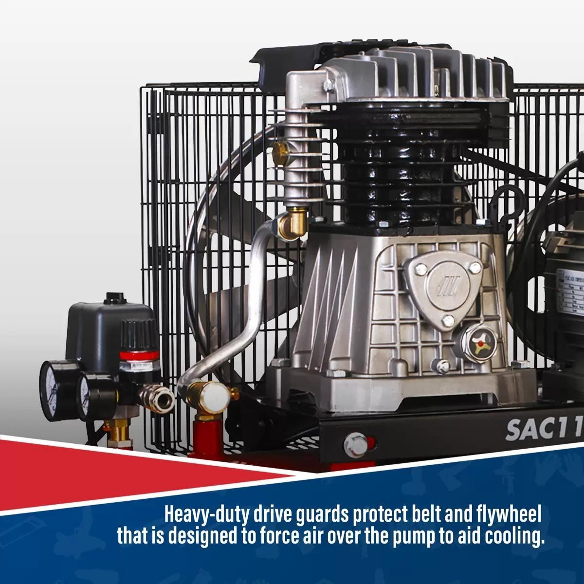 Sealey SAC1103B 100L Belt Drive Compressor with Motor & Cast Cylinders 230V