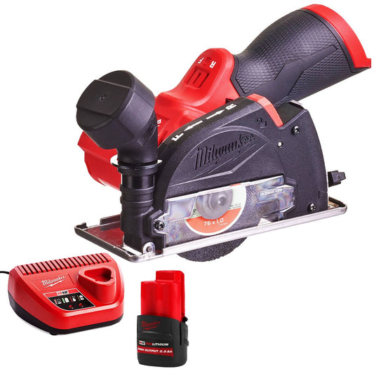 Milwaukee M12FCOT-0 12V Fuel Brushless 76mm Multi-Material Cut-off Saw with 1 x 2.5Ah Battery & Charger