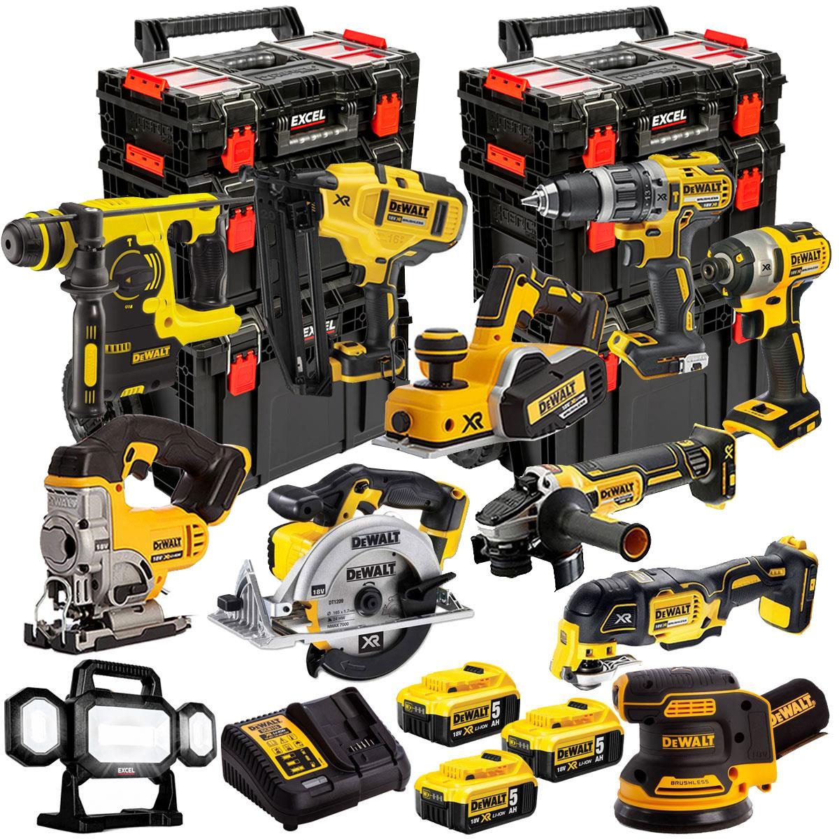 DeWalt DEWT4TKIT10EB 18V 11 Piece Power Tool Kit with 3 x 5.0Ah Battery, Charger & Modular Tool Box 3 Piece Set