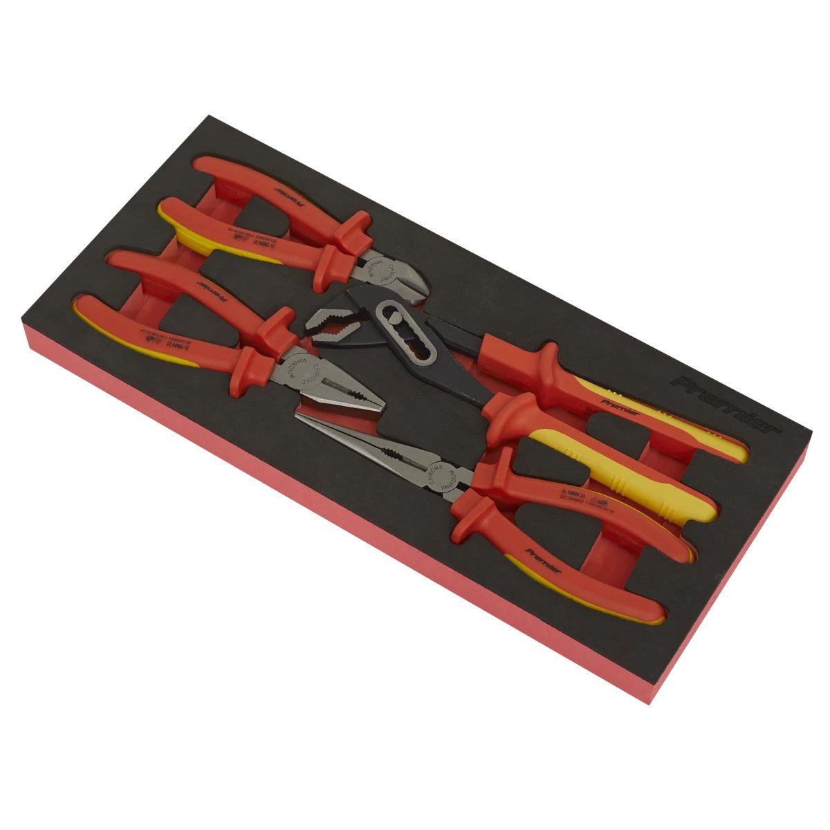 Sealey TBTE07 Premier Insulated Pliers Set with Tool Tray 4pc VDE Approved