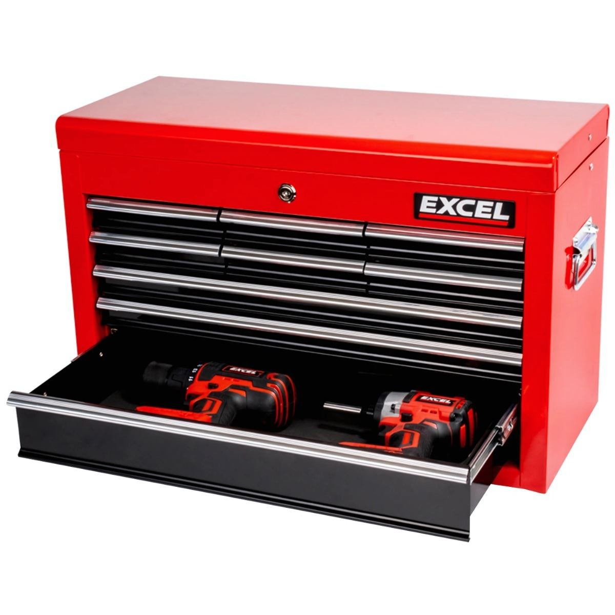 Excel 14 Drawers Tool Chest Storage Roller Cabinet Black and Red