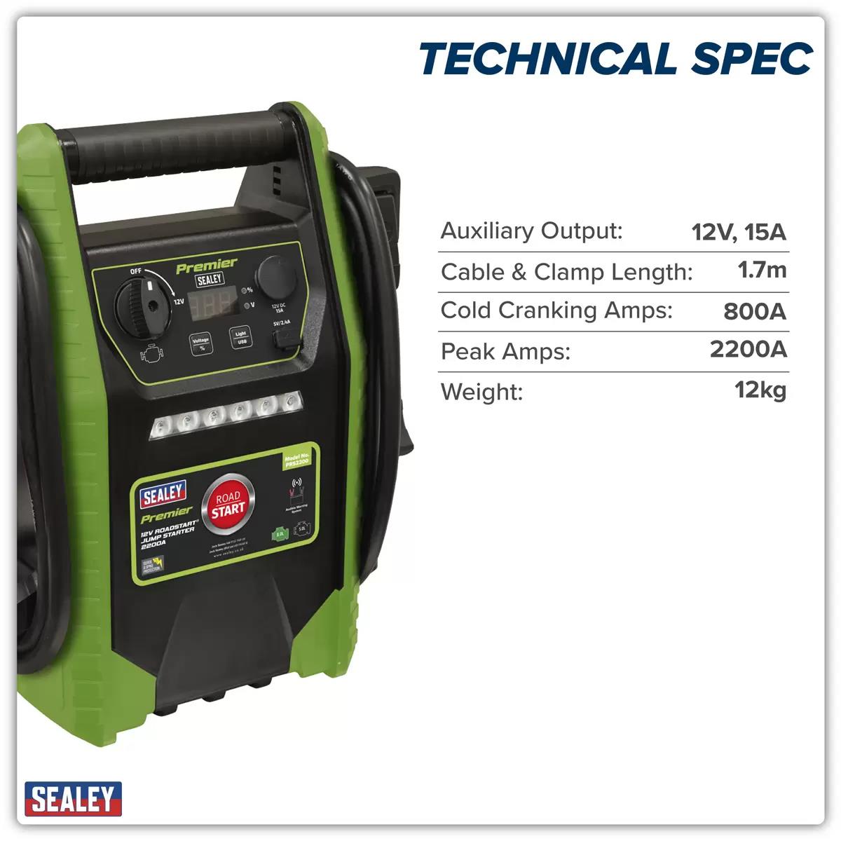 Sealey PRS2200 Premier 12V Road Start Jump Starter 2200 Peak Amps