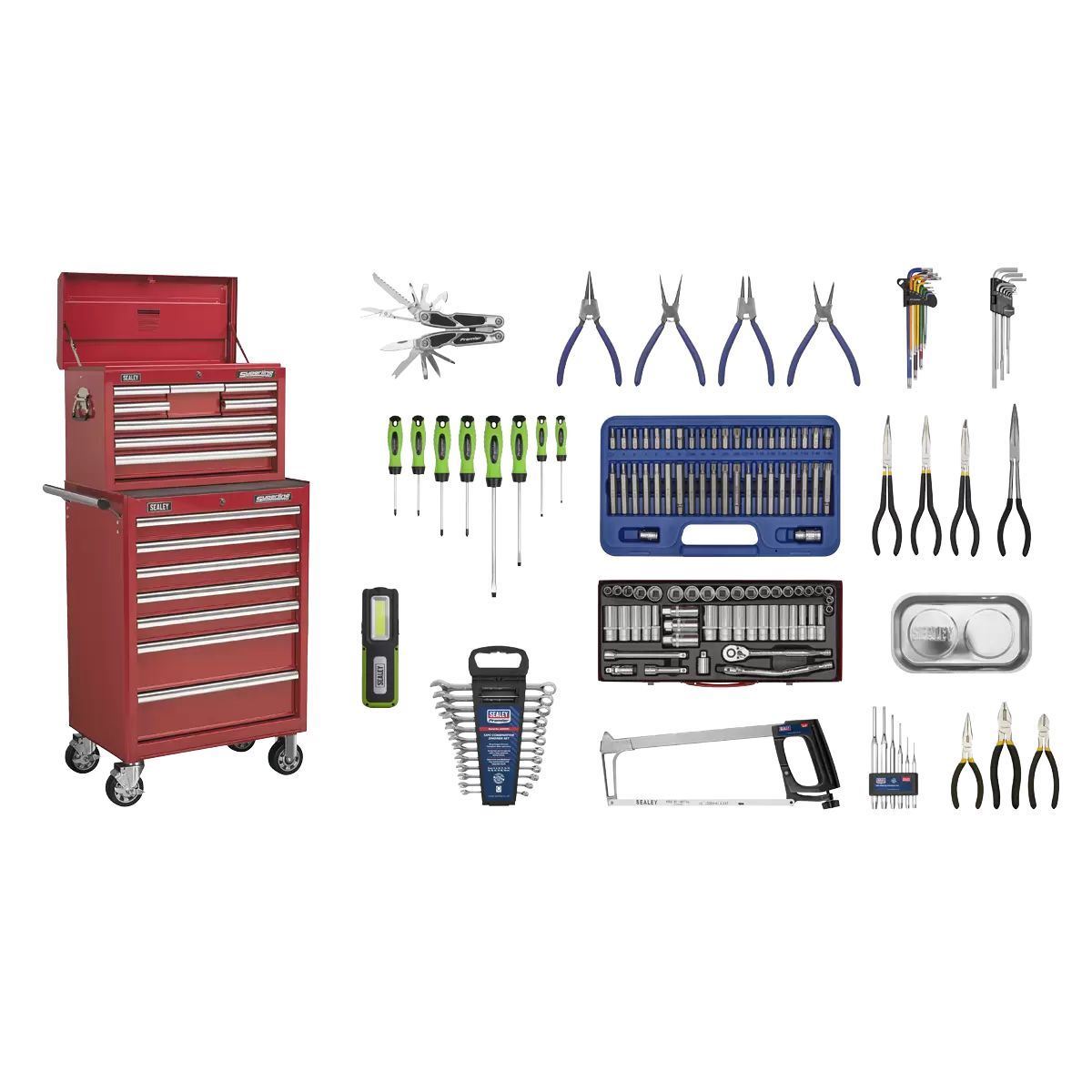 Sealey APCOMBOBBTK57 15 Drawer Top chest with 148 Piece Tool Kit Red