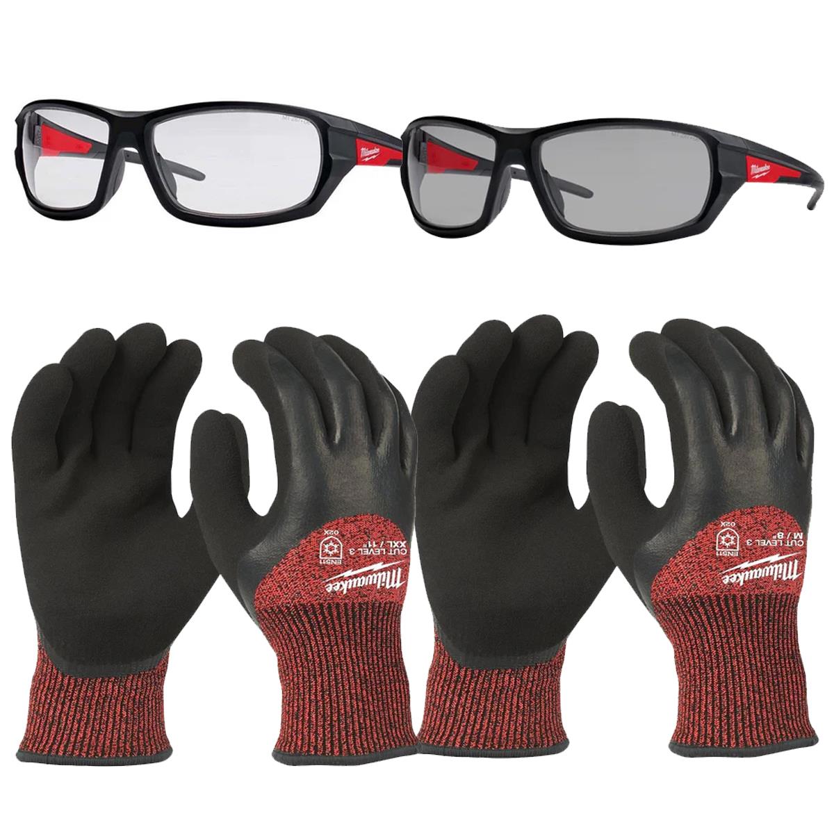 Milwaukee Performance Safety Glasses with Winter Cut C Gloves Size 8/M & 11/XXL