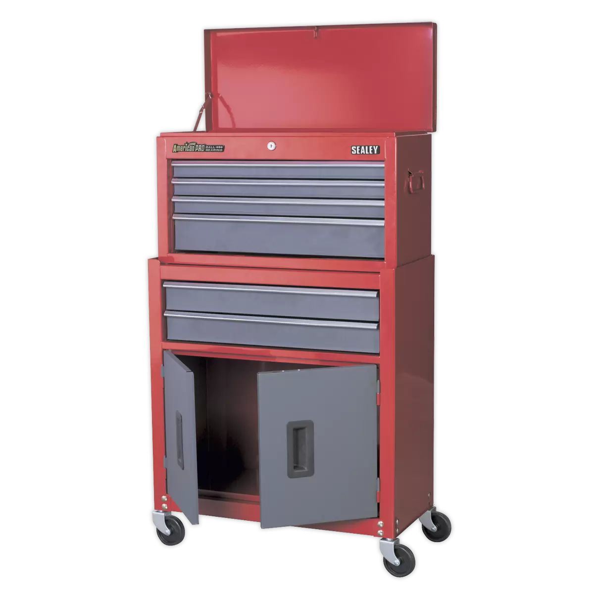 Sealey AP2200BB 6 Drawer Topchest & Rollcab with Ball-Bearing Slides Red/Grey