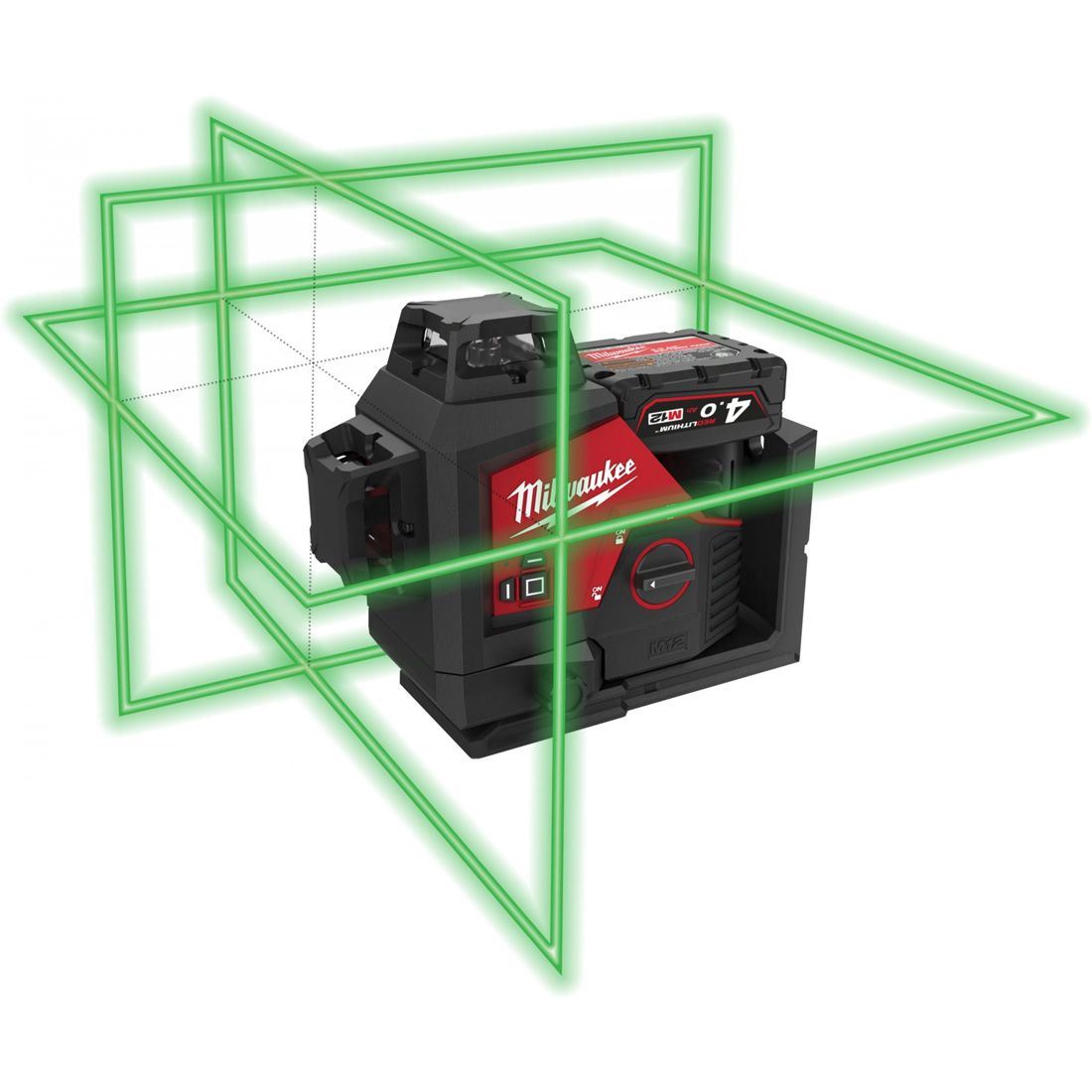 Milwaukee M123PL-0C 12V 360° 3-Plane Green Laser with 1 x 2.5Ah Battery Charger & Case