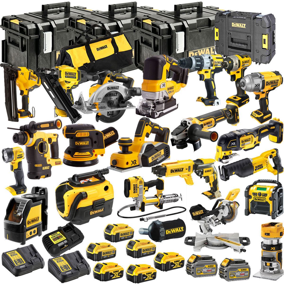 Dewalt DCKT4T21P 18V XR 21 Piece Power Tool Kit with 8 x Battery Charger & TStak Tool Storage