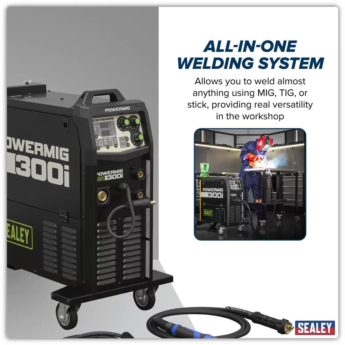 Sealey POWERMIG300i 300A Professional Gas/Gasless MIG/TIG/MMA Inverter Welder 400V/3ph