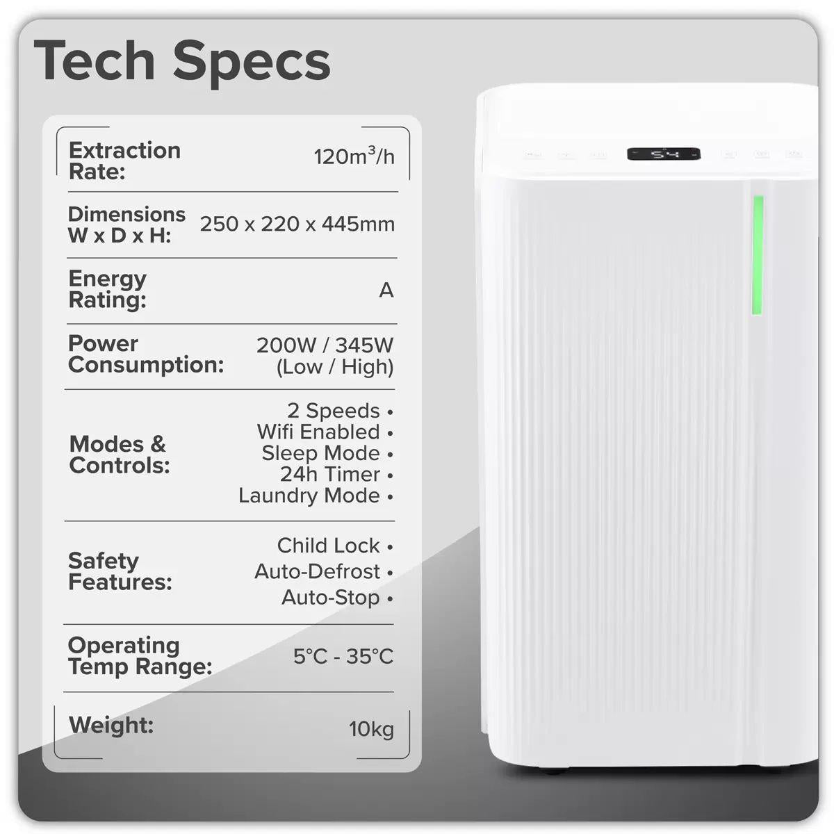 Sealey DH147 Baridi Dehumidifier with Digital Display & 24hr Timer 12L White 230V