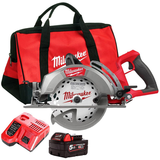 Milwaukee M18FCSRH662-0 M18 18V Brushless Circular Saw with 1 x 5.0Ah Battery Charger & Bag