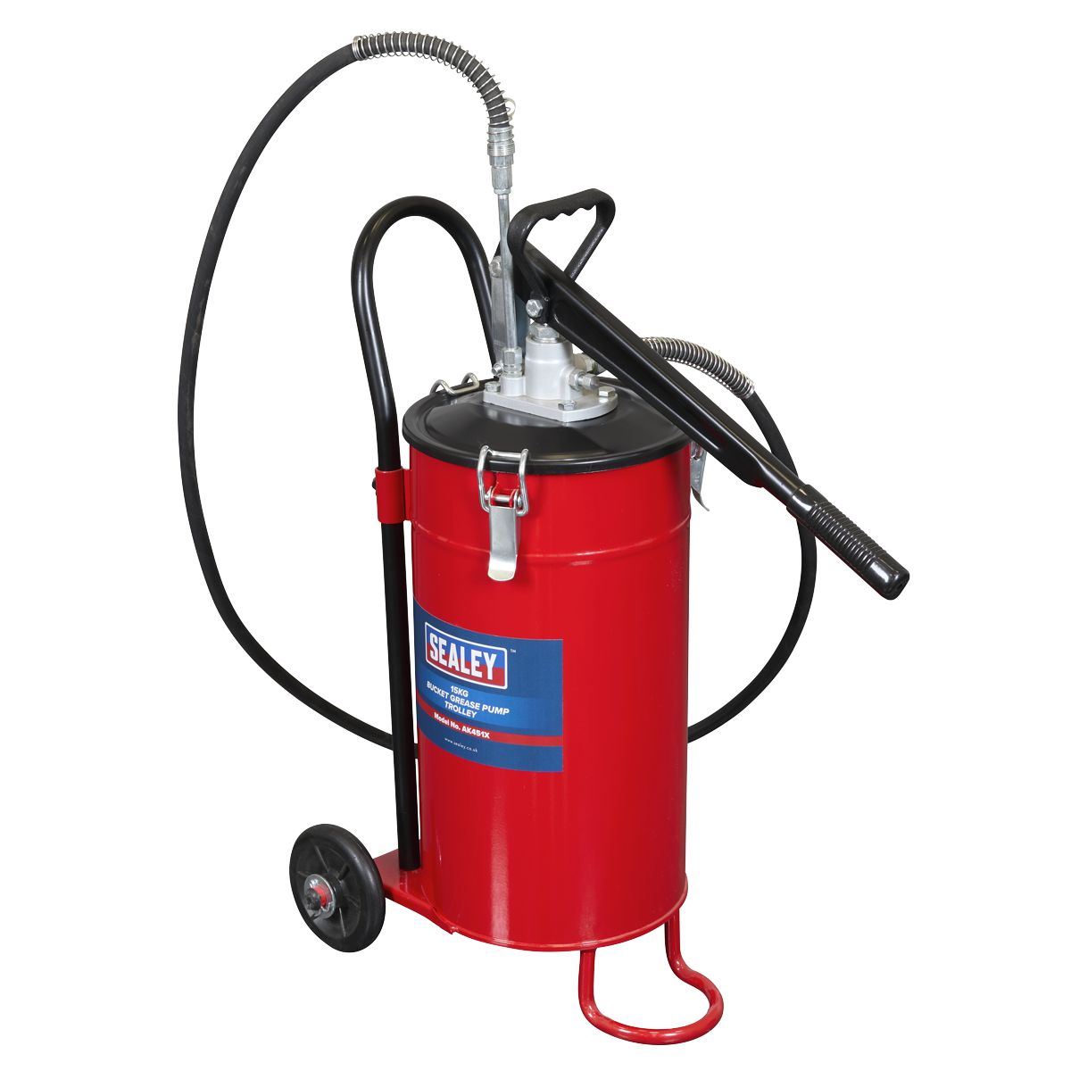 Sealey AK451X Bucket Grease Pump Trolley 15kg Heavy-Duty Manual Grease Dispenser