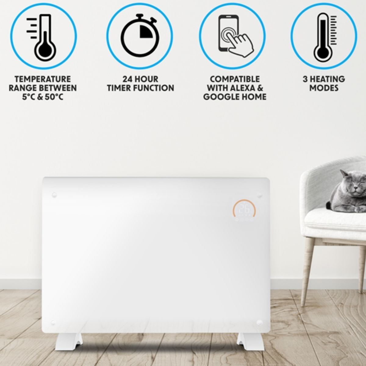 Sealey DH140 Baridi Electric Glass Panel Heater White 2000W