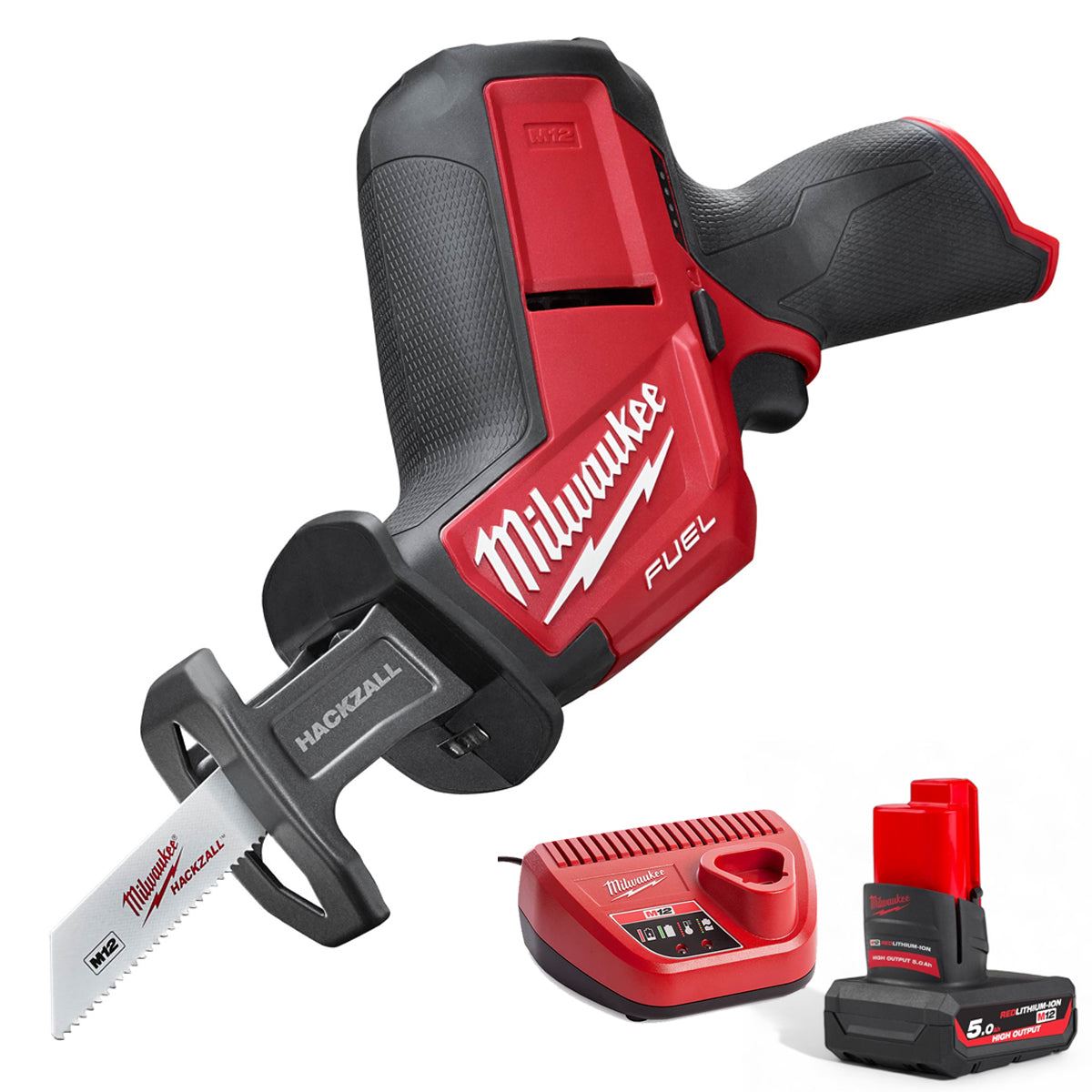 Milwaukee M12CHZ-0 12V Fuel Brushless HackZall Reciprocating Saw with 1 x 5.0Ah Battery & Charger