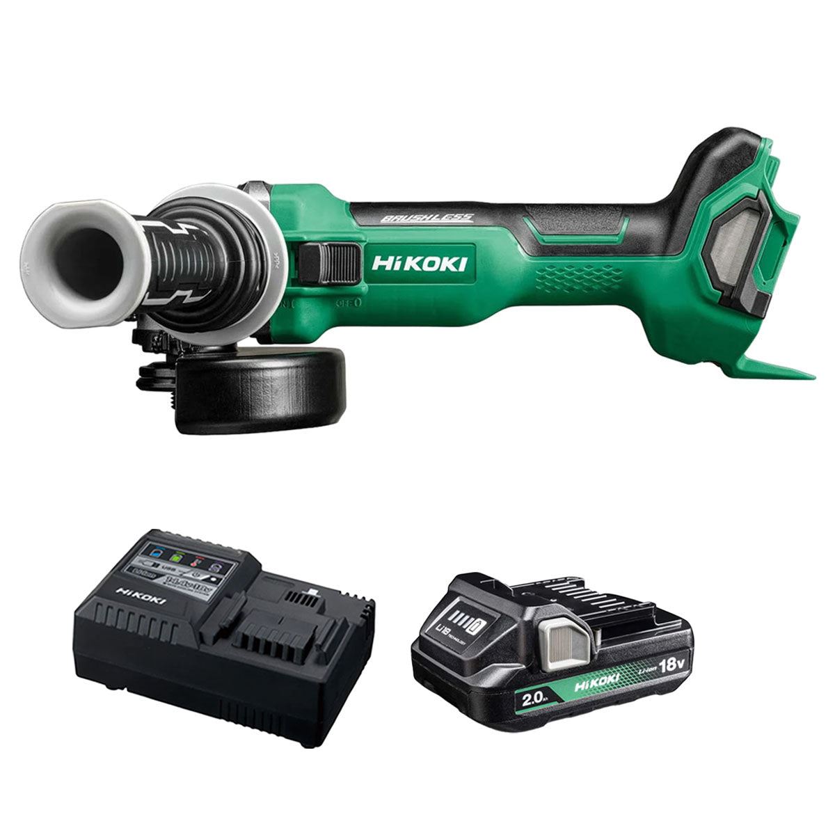 Hikoki G1812DAW4Z 18V Brushless Angle Grinder with 1 x 2.0Ah Battery & Charger