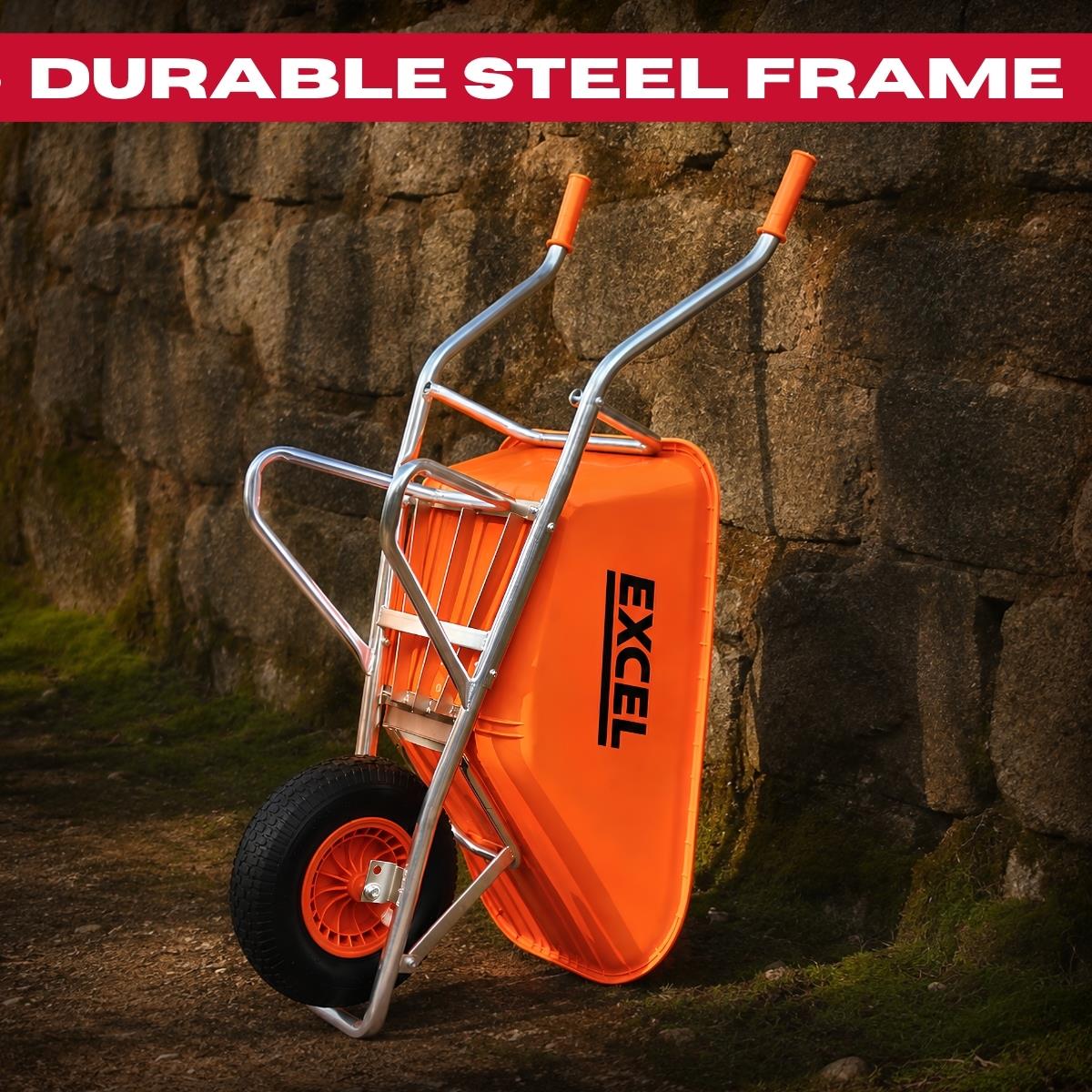 Excel 70L Portable Cement Concrete Mixer 240V/220W with Wheels & 100L Wheelbarrow Chrome Plated Frame