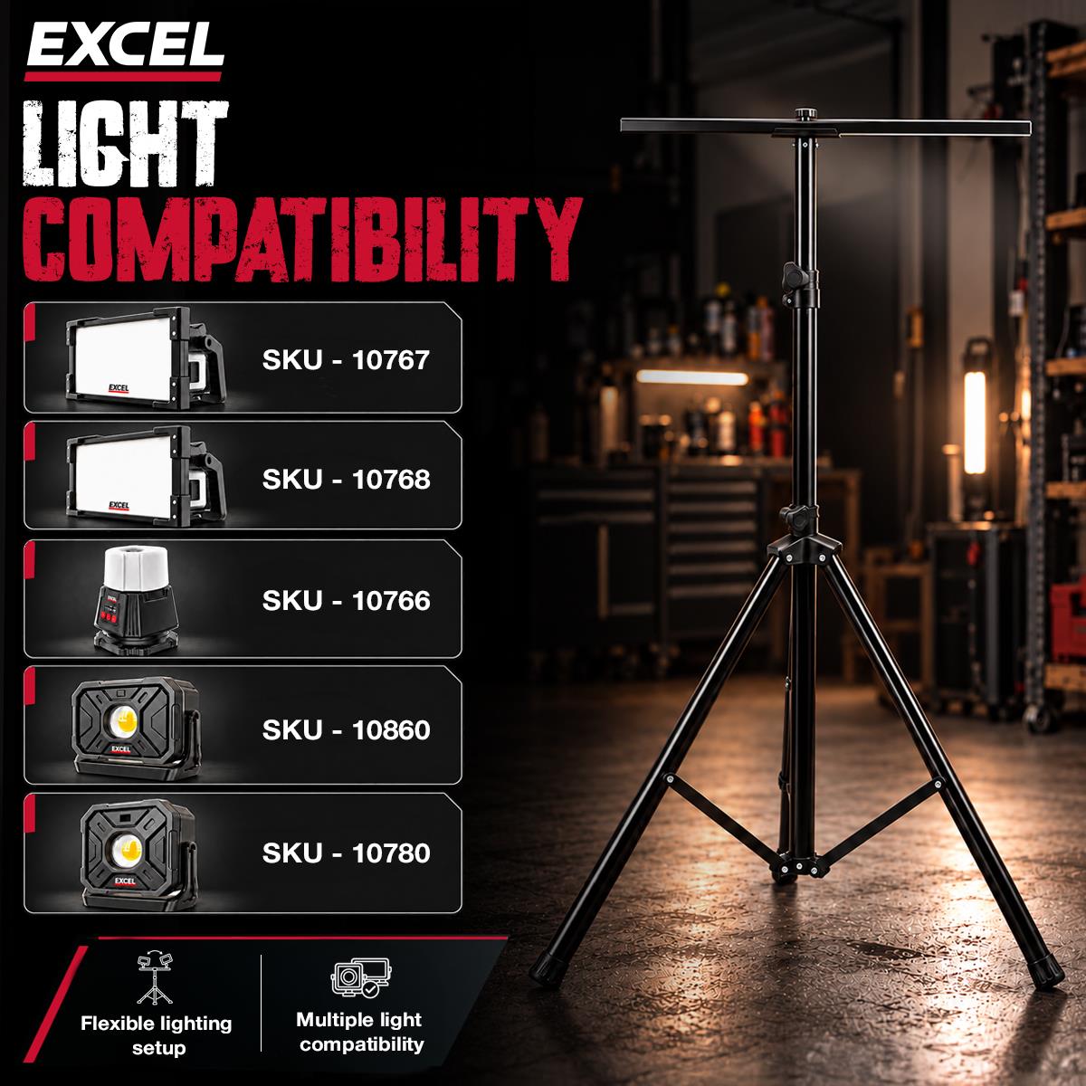 Excel 2M Tripod with Crossbar For Flood, Site & Work Lights
