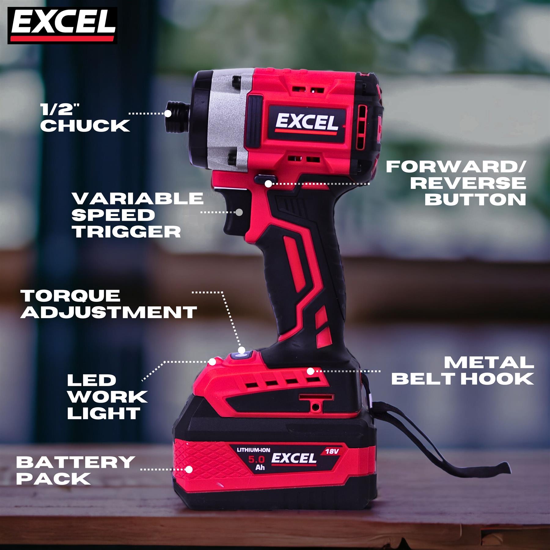 Excel 18V 6 Piece Combo Kit with 3 x 4.0Ah Batteries & Charger EXLKIT-16287