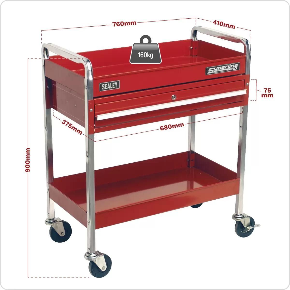 Sealey CX101D 2-Level Heavy-Duty Trolley with Lockable Drawer