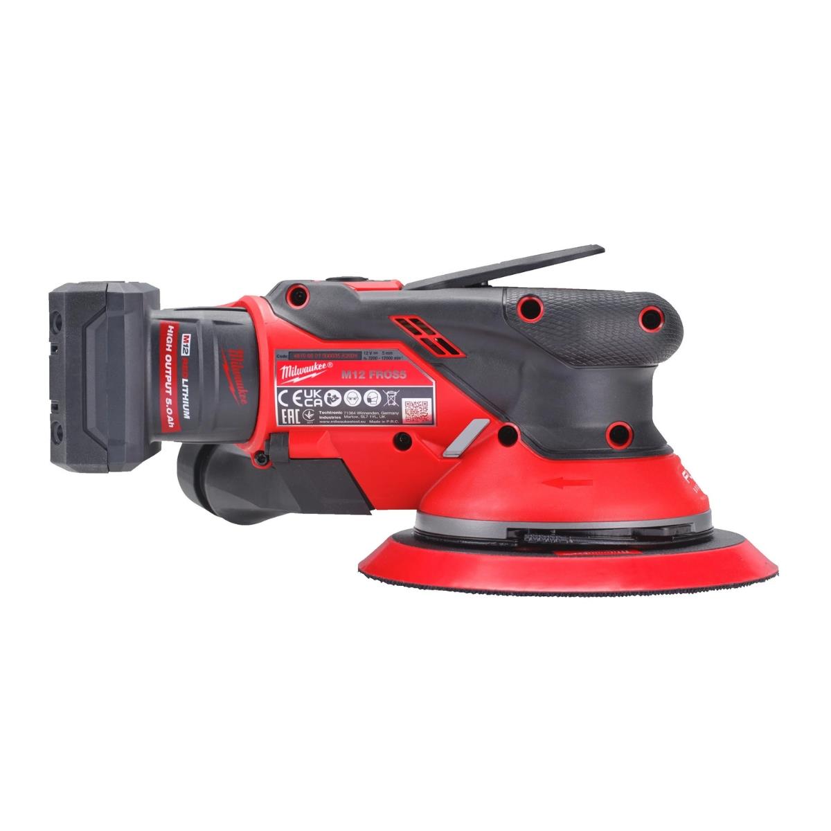 Milwaukee M12FROS5-502X 12V Brushless 150mm Random Orbital Sander with 2 x M12HB5 5.0Ah Battery, Charger & Case 4933493652