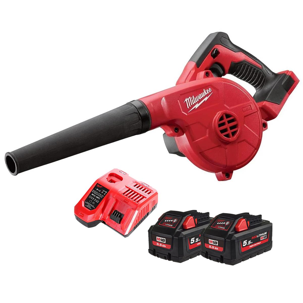 Milwaukee M18BBL-0 18V Compact Blower With 2 x 5.5Ah Batteries & Charger
