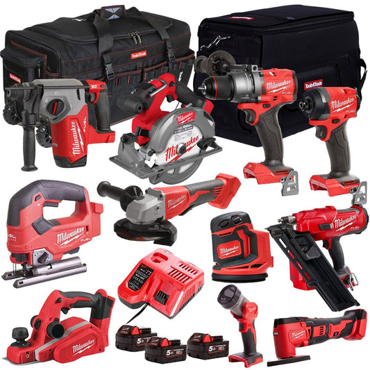 Milwaukee 18V Cordless 11 Piece Tool Kit with 3 x 5.0Ah Batteries & Charger in Bag T4TKIT-511