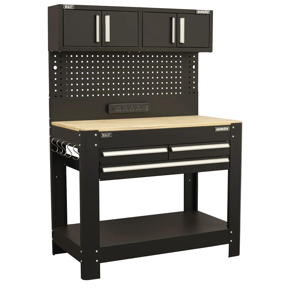 Sealey AP12701 Superline PRO Workbench with Pegboard Back Panel, Power Bar & Wooden Worktop