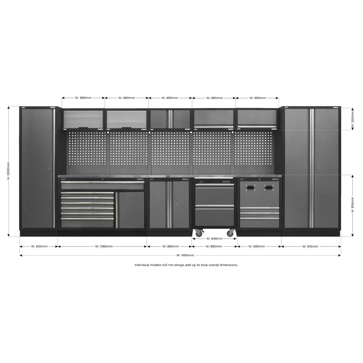 Sealey APMSSTACK16SS Super line PRO 4.9m Storage System Stainless Steel Worktop