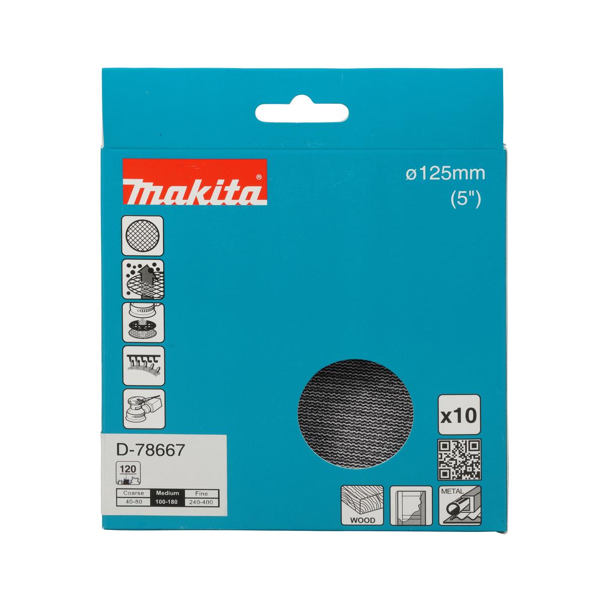 Makita D-78667 Net Sanding Disc 125mm A120 - Pack of 10